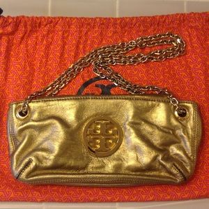 EUC Tory Burch Gold Shoulder Clutch Bag